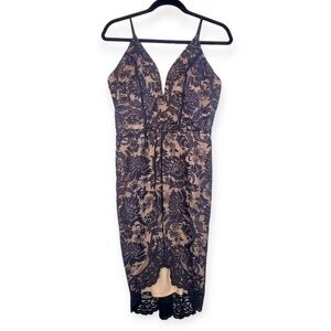 NWT Carina Black Lace Floral Bodycon Midi Dress